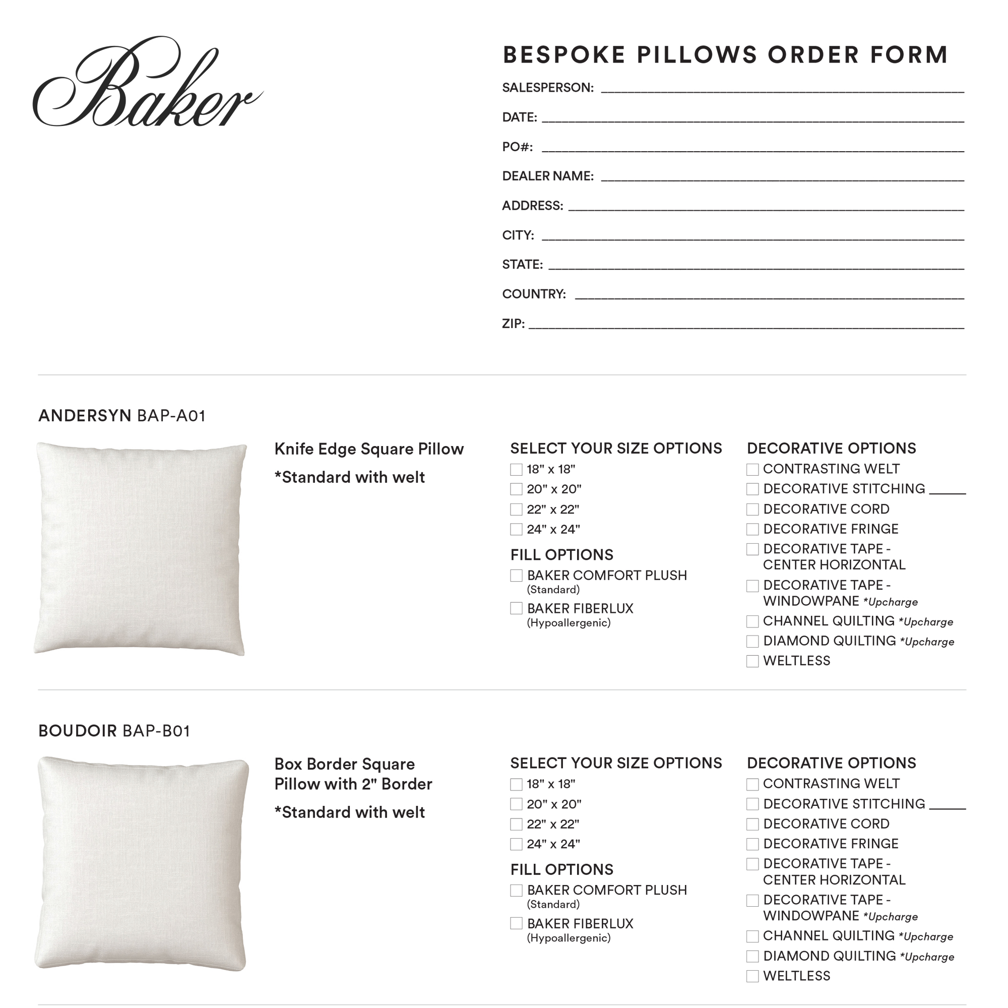 Bespoke Pillows Order Form
