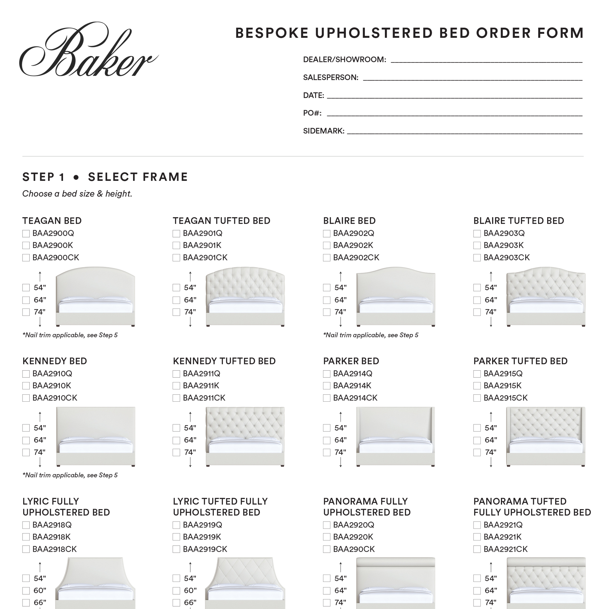 Bespoke Upholstered Beds Order Form